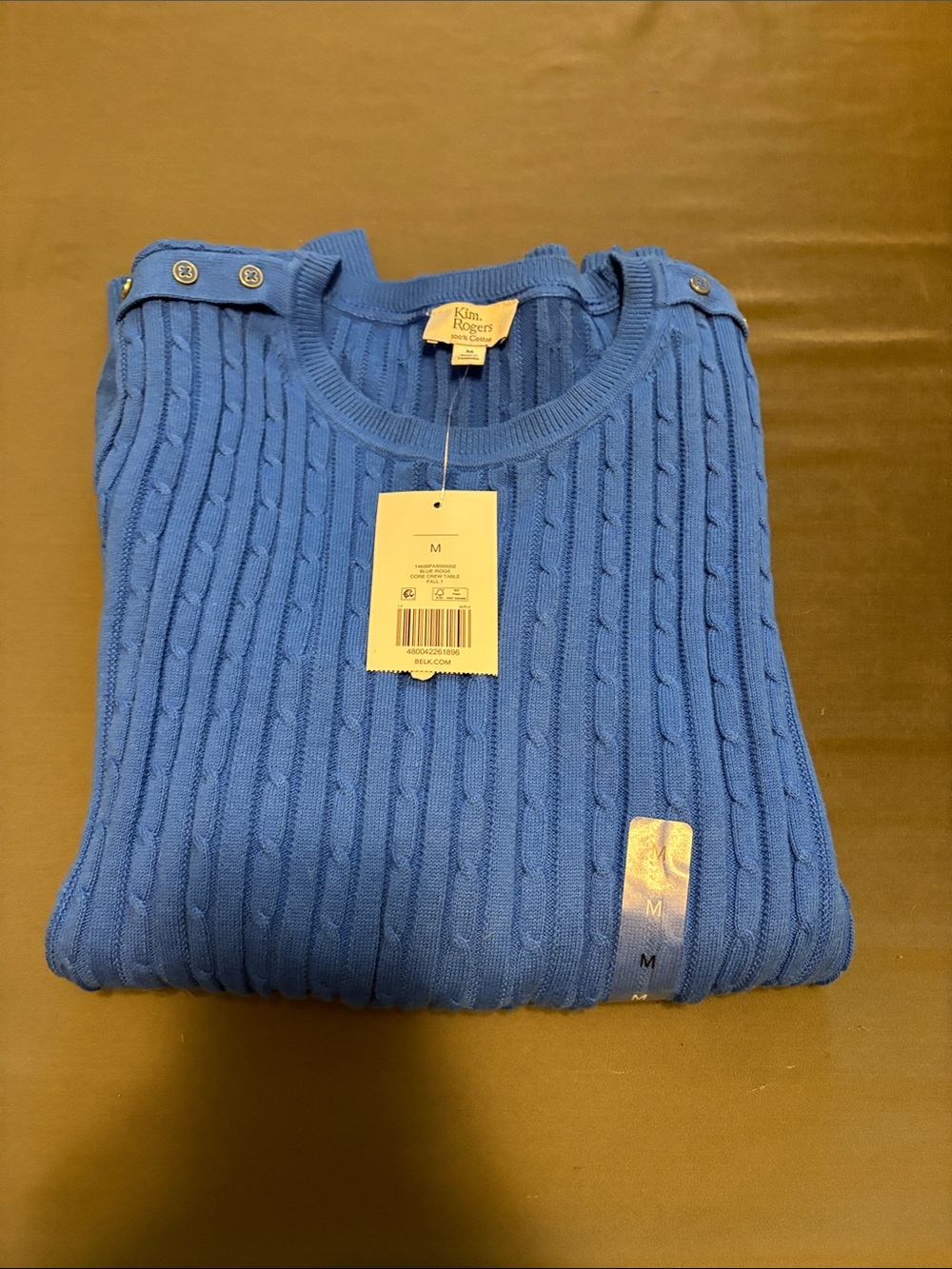 Kim Rogers Men’s Cable Crewneck Sweater - Blue